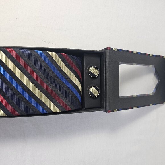 Swallow Fight Men's Tie Set W Cuff Links And Pocket Square New In Box Gift Set - Picture 3 of 10